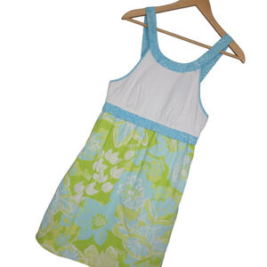 Lilly Pulitzer Womens Strap Empire Waist Dress Sz 2 Floral Green Blue White